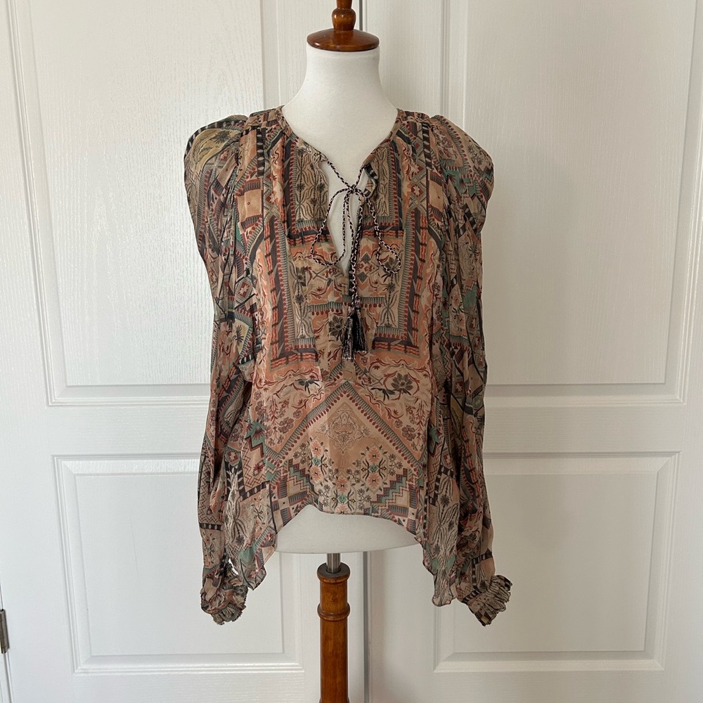 Chufy Asymmetrical Tie Front Blouse Memories of Arizona - Picture 2 of 5